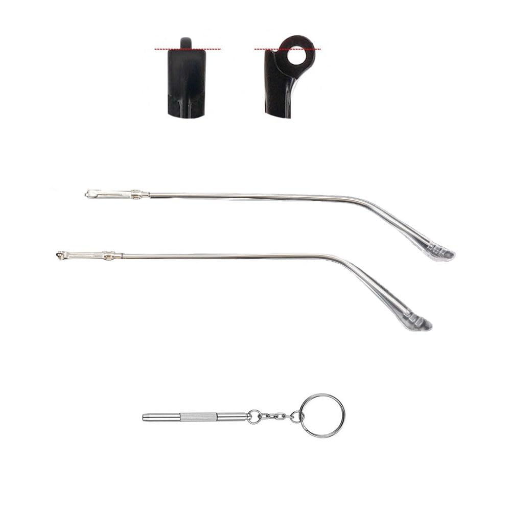 Pair of silver metal glasses temple arms with hinge and 3-in-1 screwdriver