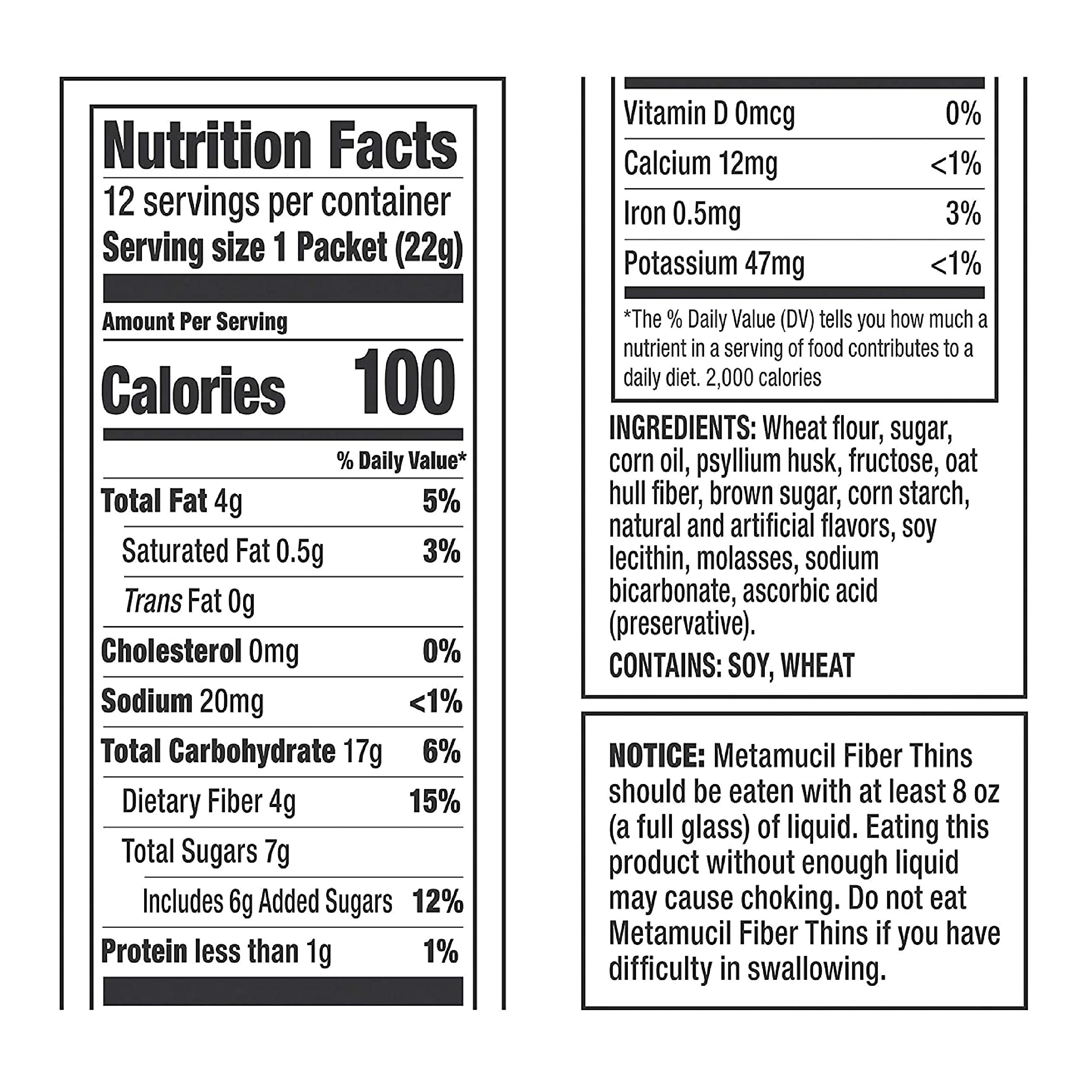 Metamucil ingredients list detail highlighting fiber-focused formulation