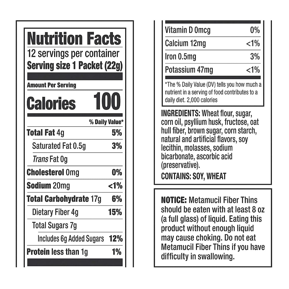 Metamucil ingredients list detail highlighting fiber-focused formulation