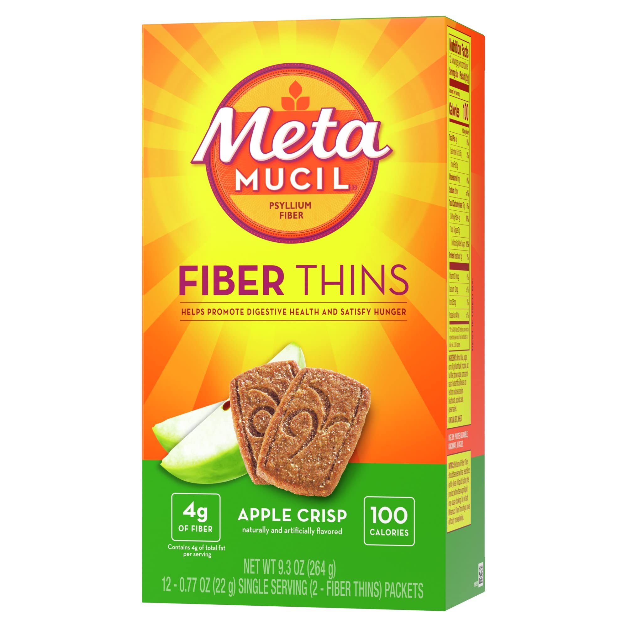 Metamucil single apple crisp wafer displayed for a quick fiber snack