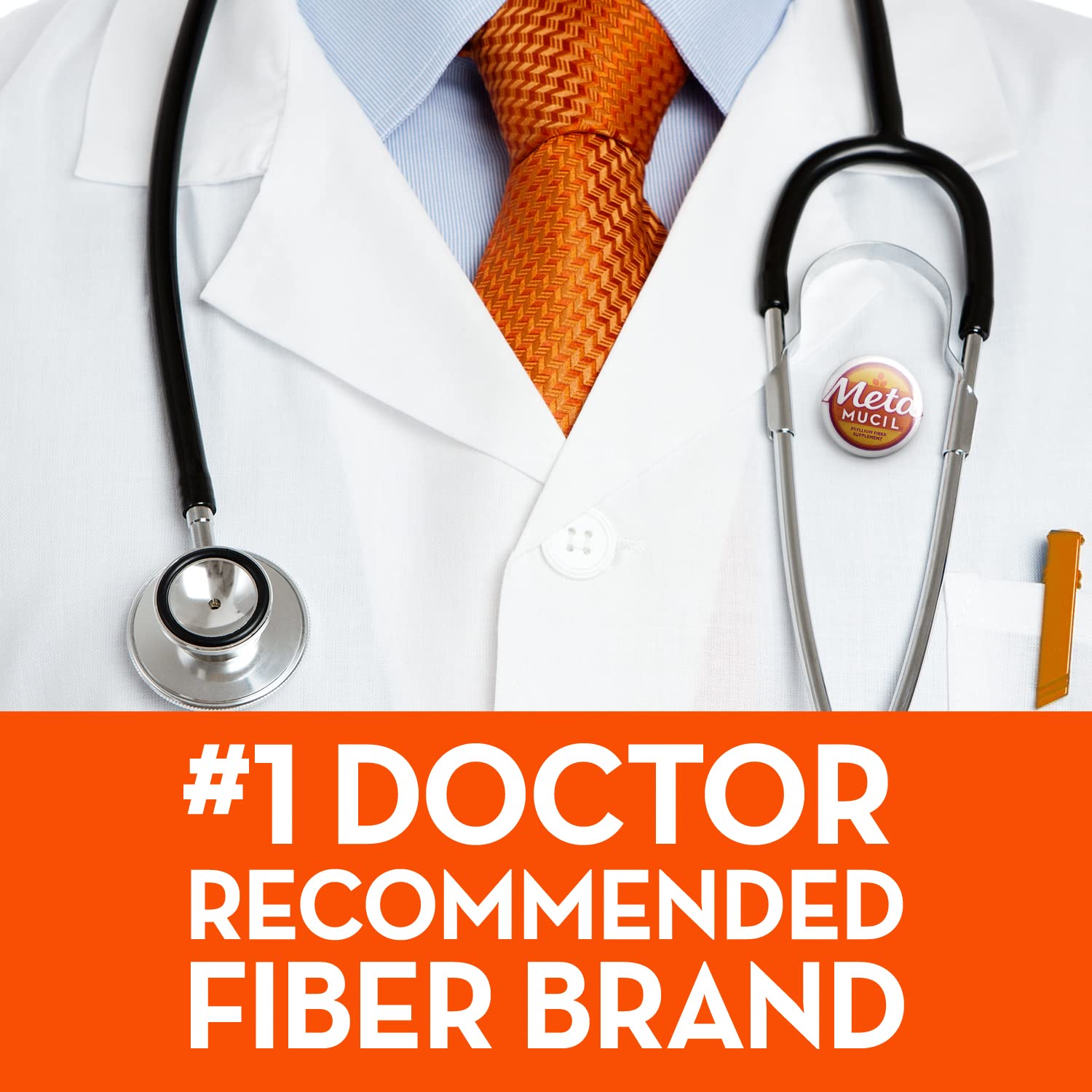 Metamucil provides 2.4 g soluble fiber per serving for regularity.