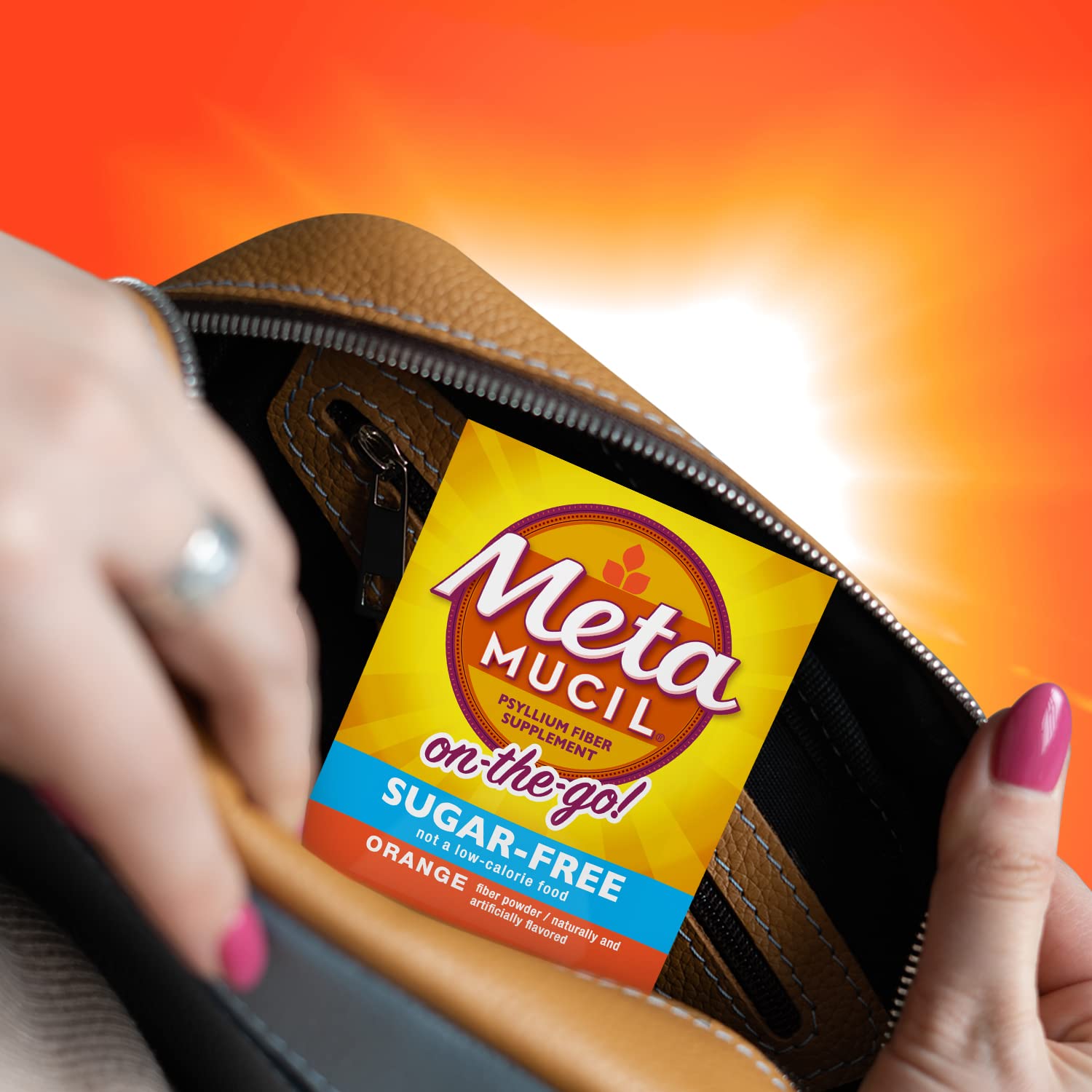 Individual Metamucil On-The-Go single-serve packet