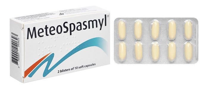 Product image: MeteoSpasmyl soft capsules and packaging