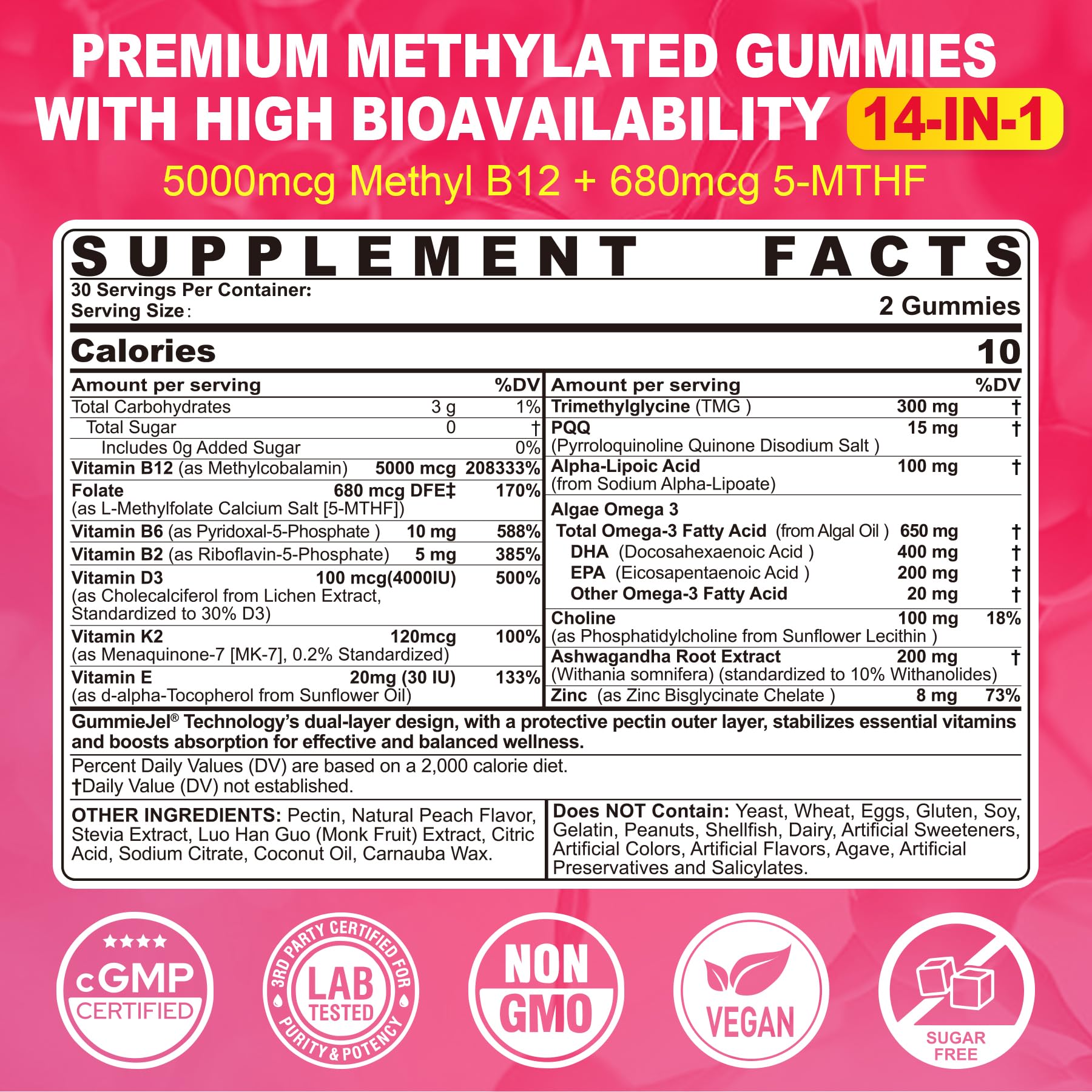 Packshot of Lilicare Methylated B12 and Folate gummies bottle 60ct