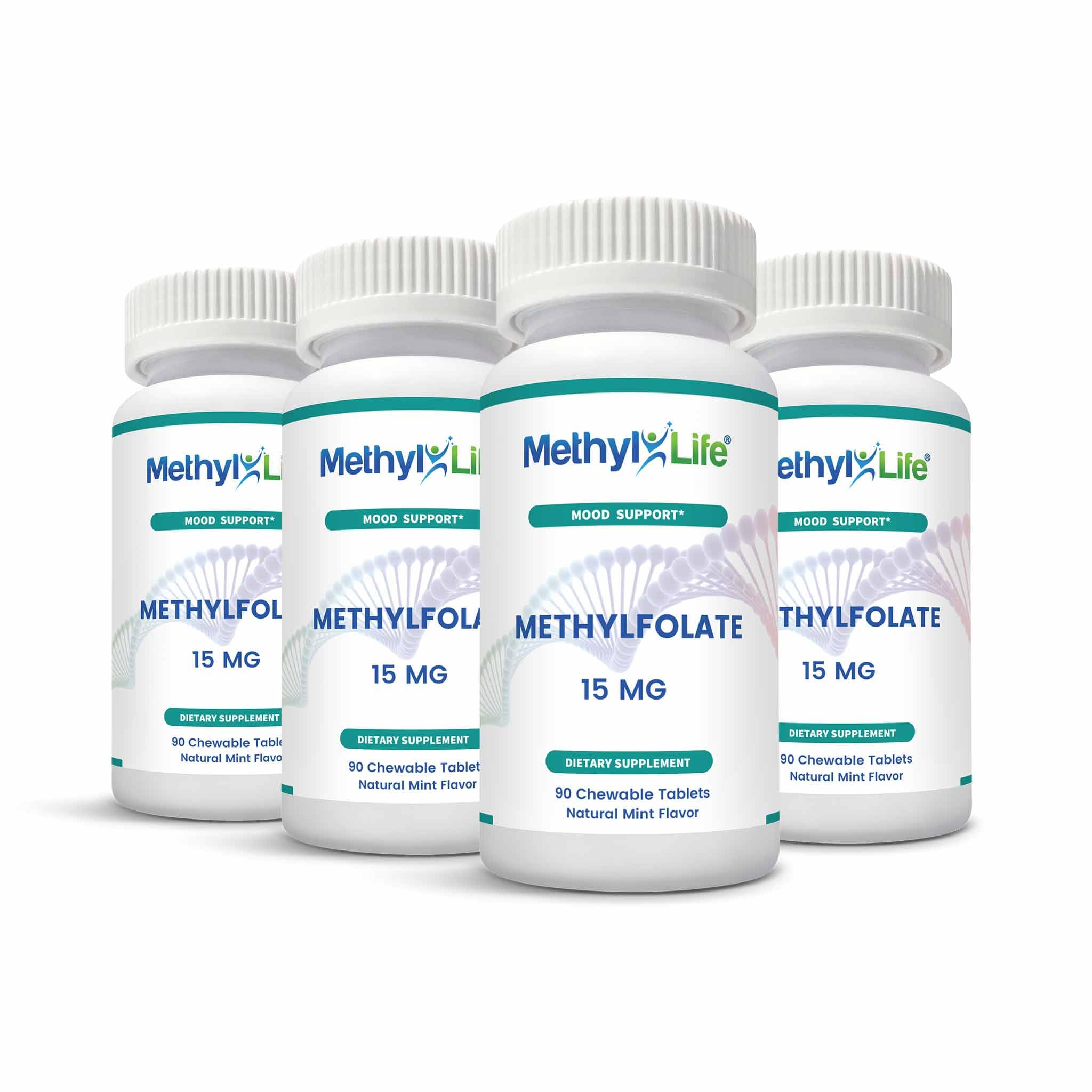 Close up of vegan L-methylfolate chewable tablets