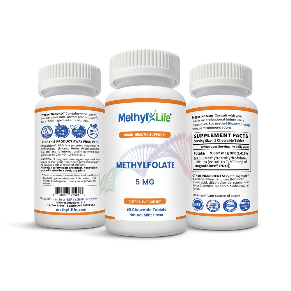 Close-up of L-Methylfolate chewable tablets