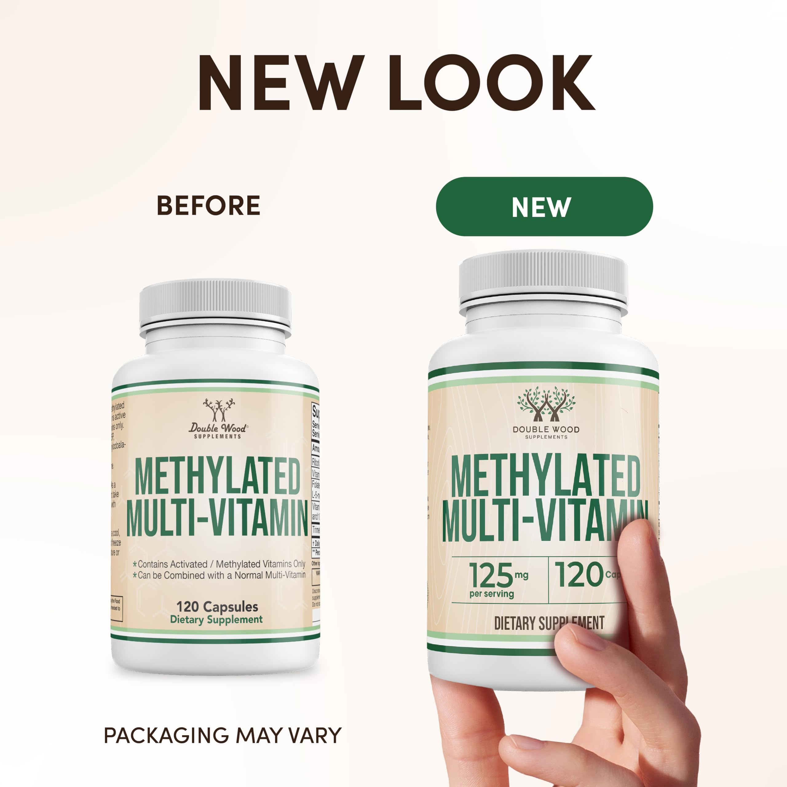 Methylated multivitamin 120 capsules label close-up