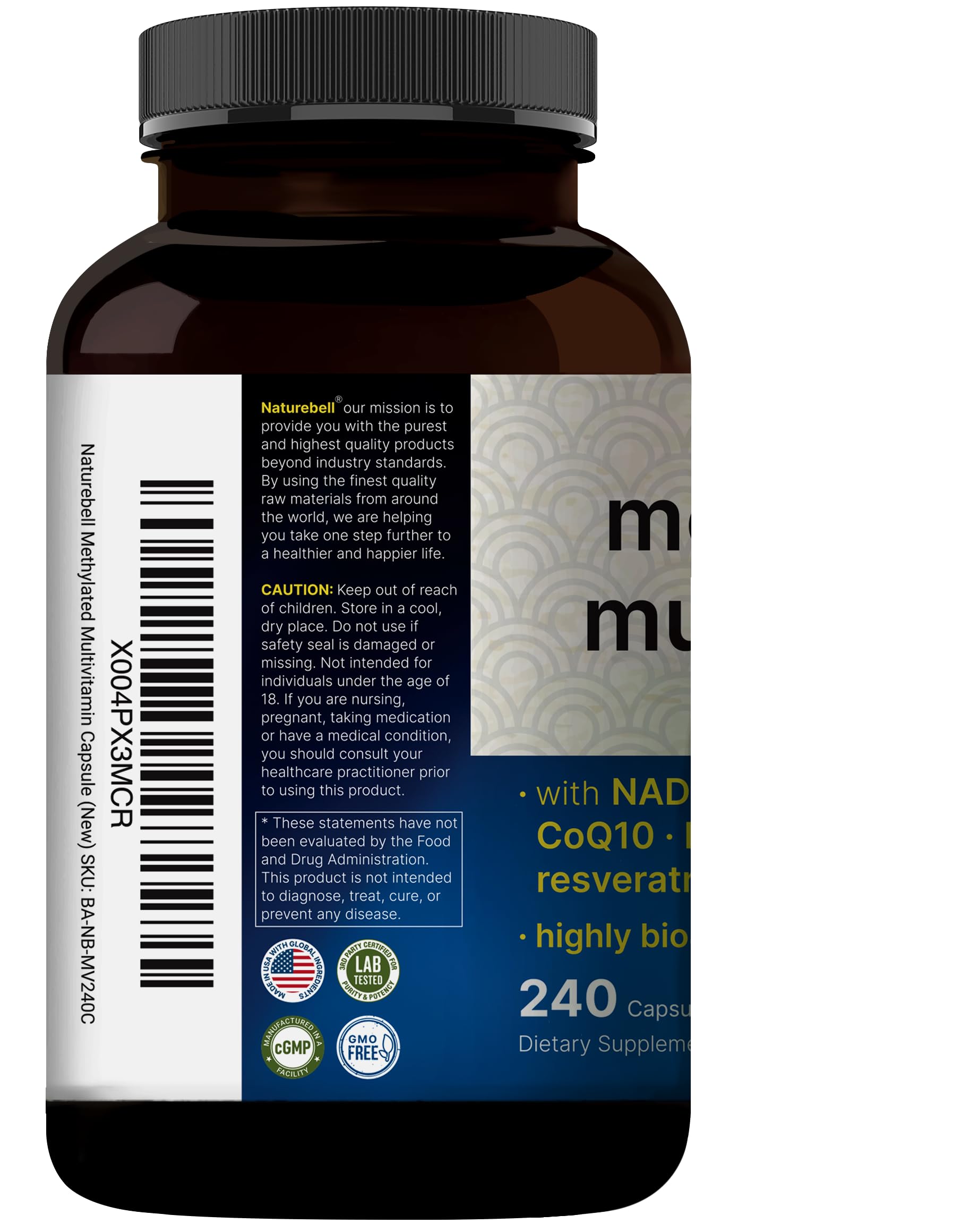 Bottle with clear ingredient list and allergen-free claims