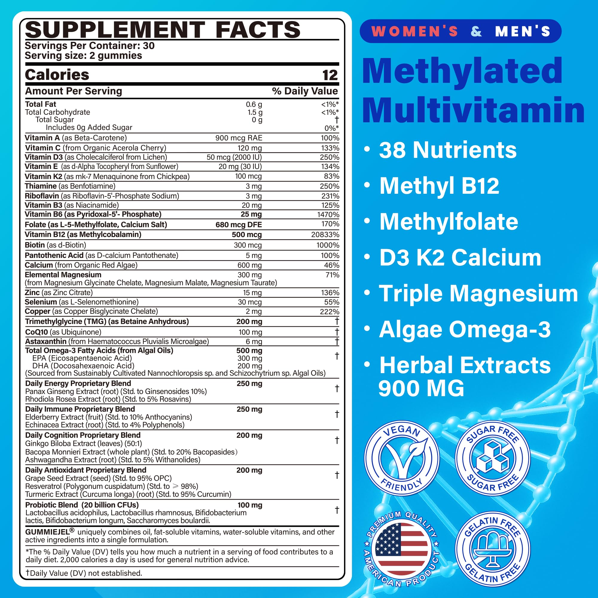 Close-up of gummies with omega-3 and vitamins