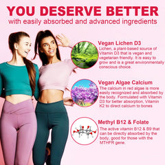 Label highlights calcium, D3 and K2 vitamins on packaging