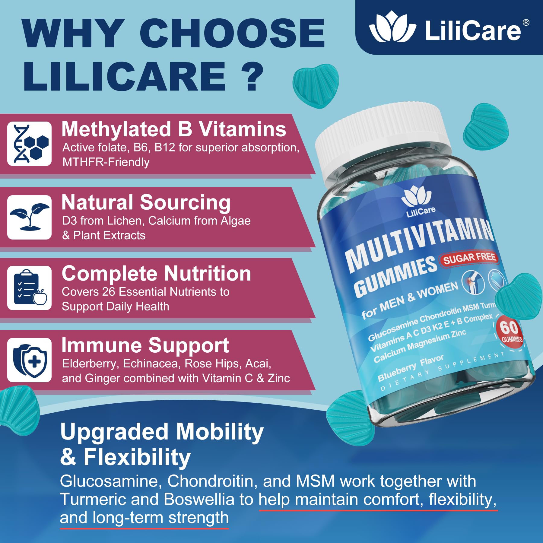 Sugar-free, vegan berry-flavored chewable vitamins