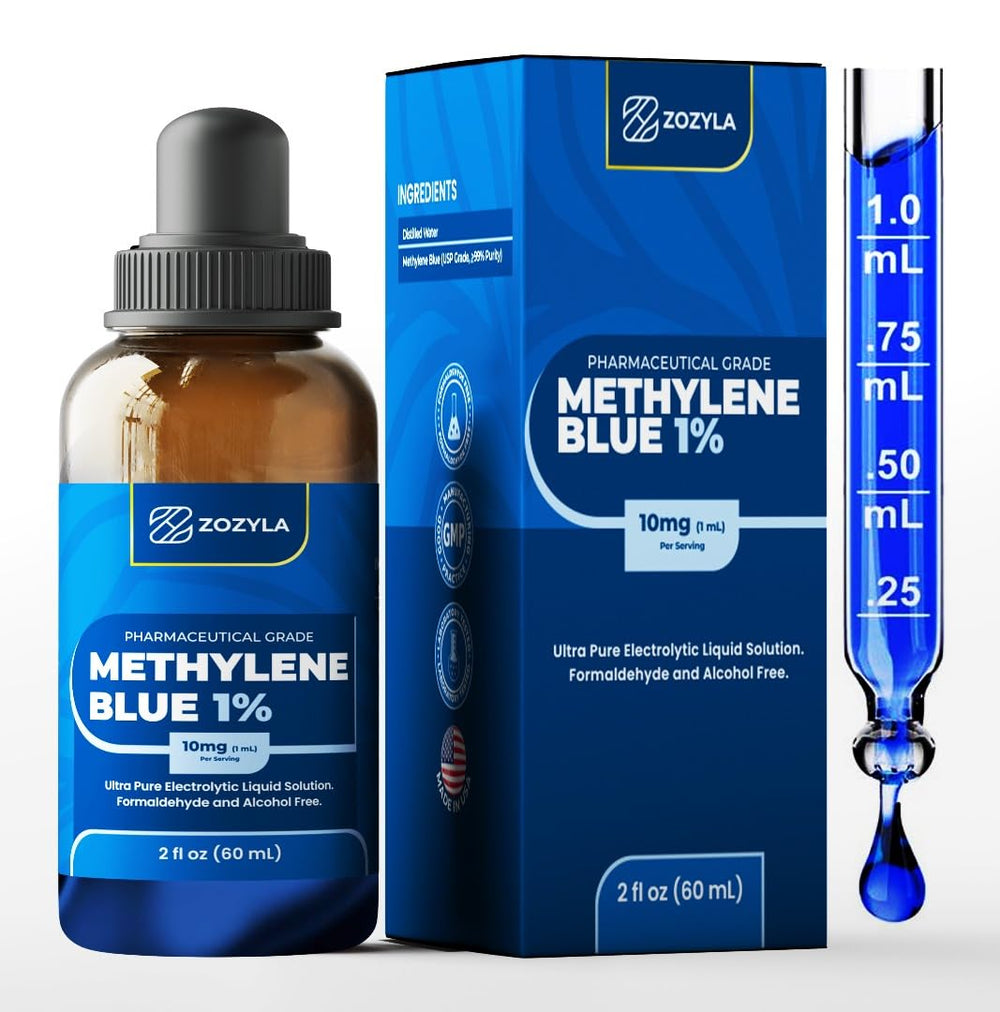 Front view of Methylene Blue 1% Enhanced Liquid Solution 2 oz bottle