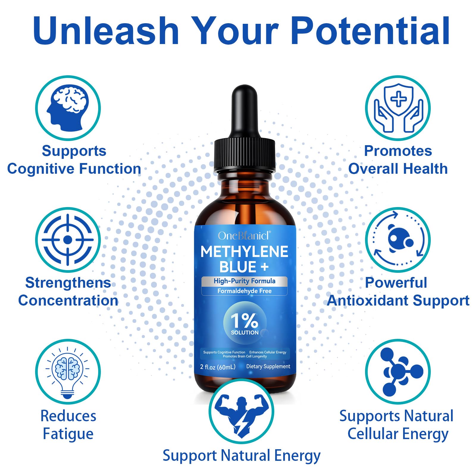 Brain health concept with methylene blue imagery