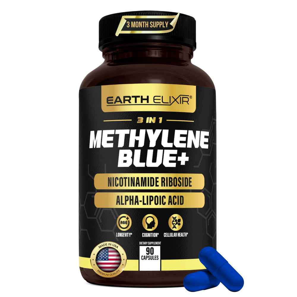 Front view of the 3-in-1 Methylene Blue Capsules bottle