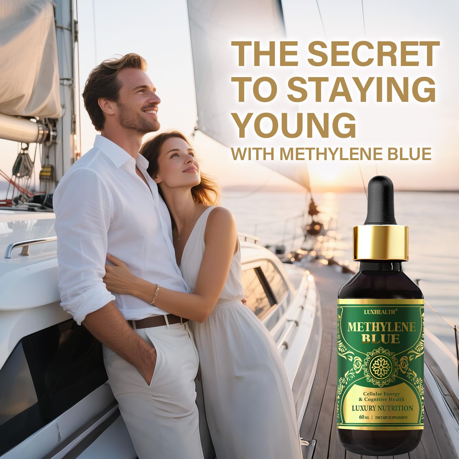 Close-up of Methylene Blue Drops 1% bottle and dropper