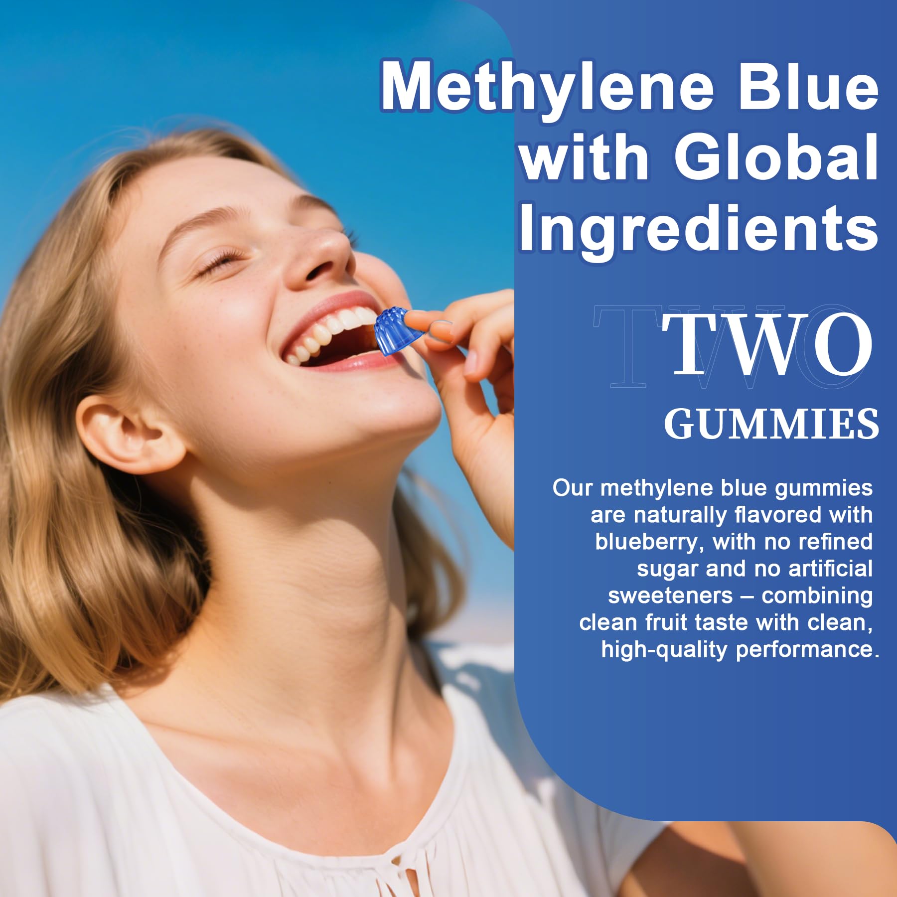 Vegan formula label on Methylene Blue Gummies