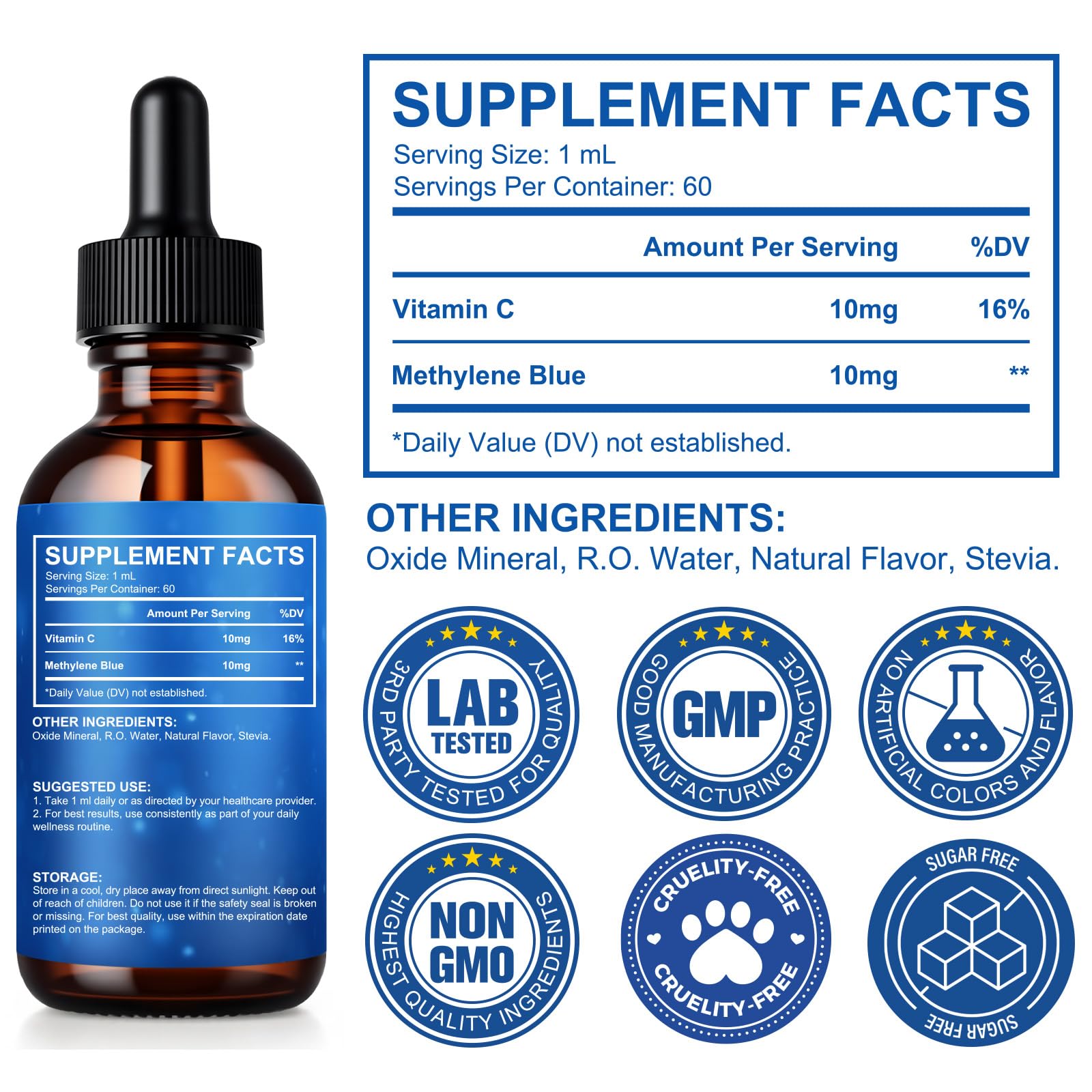 Methylene Blue packaging with bottle and box