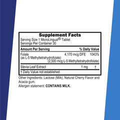 Sublingual methylfolate tablet dissolving on the tongue