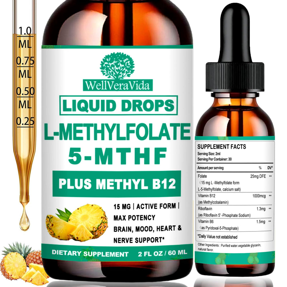 Bottle of L-Methylfolate 15 mg supplement for adults and kids