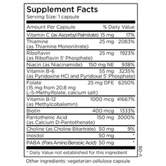 Close-up of label highlighting 15 mg L-methylfolate and active B vitamins