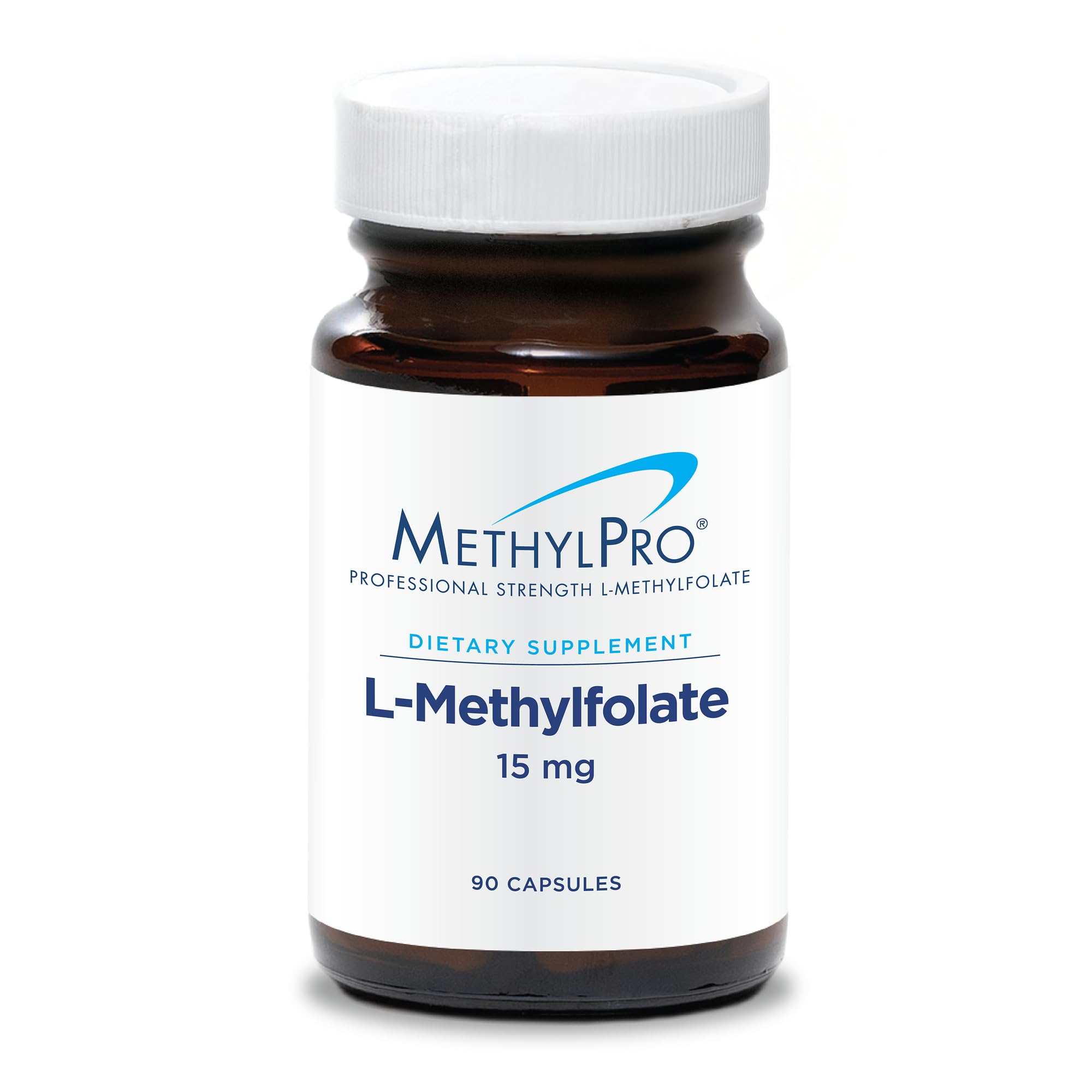 Front view of MethylPro L-Methylfolate 15 mg bottle – 90 capsules