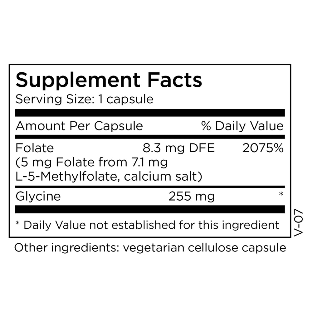 MethylPro L-Methylfolate 5 mg bottle on white background