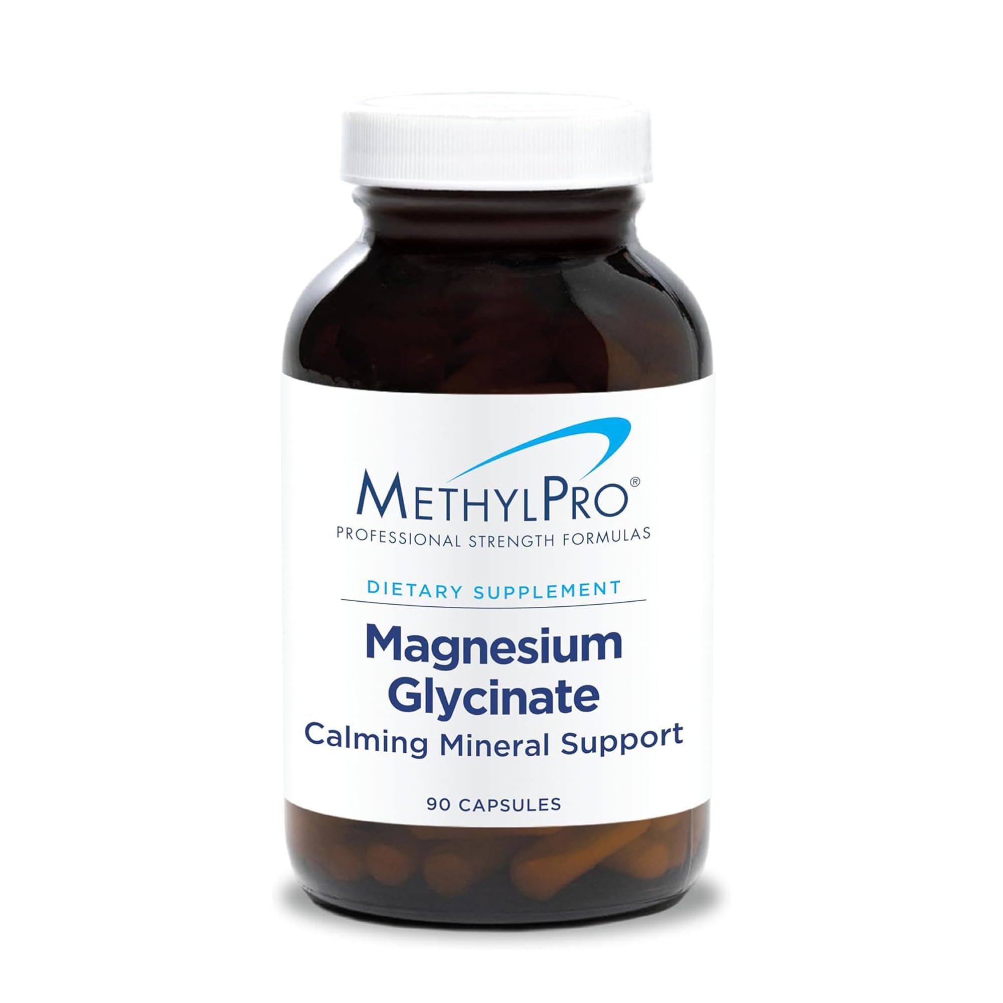 MethylPro Magnesium Glycinate bottle label highlighting 125 mg magnesium bisglycinate and vitamin C