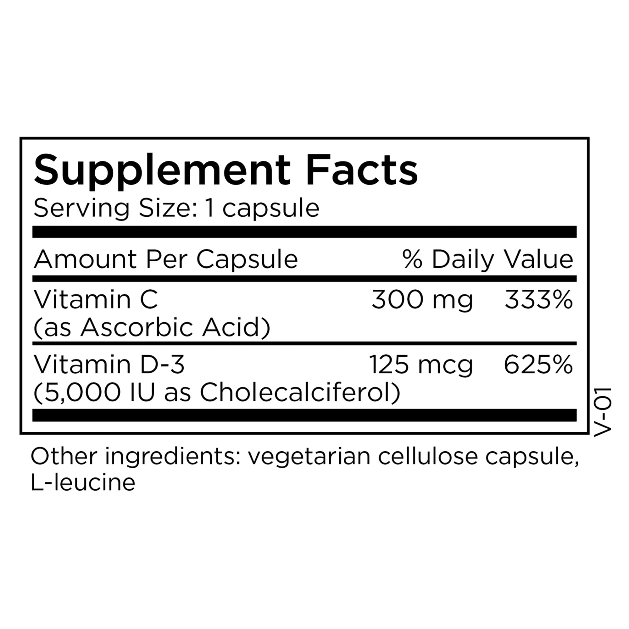 Close-up of bottle label showing 5000 IU D3 and vitamin C