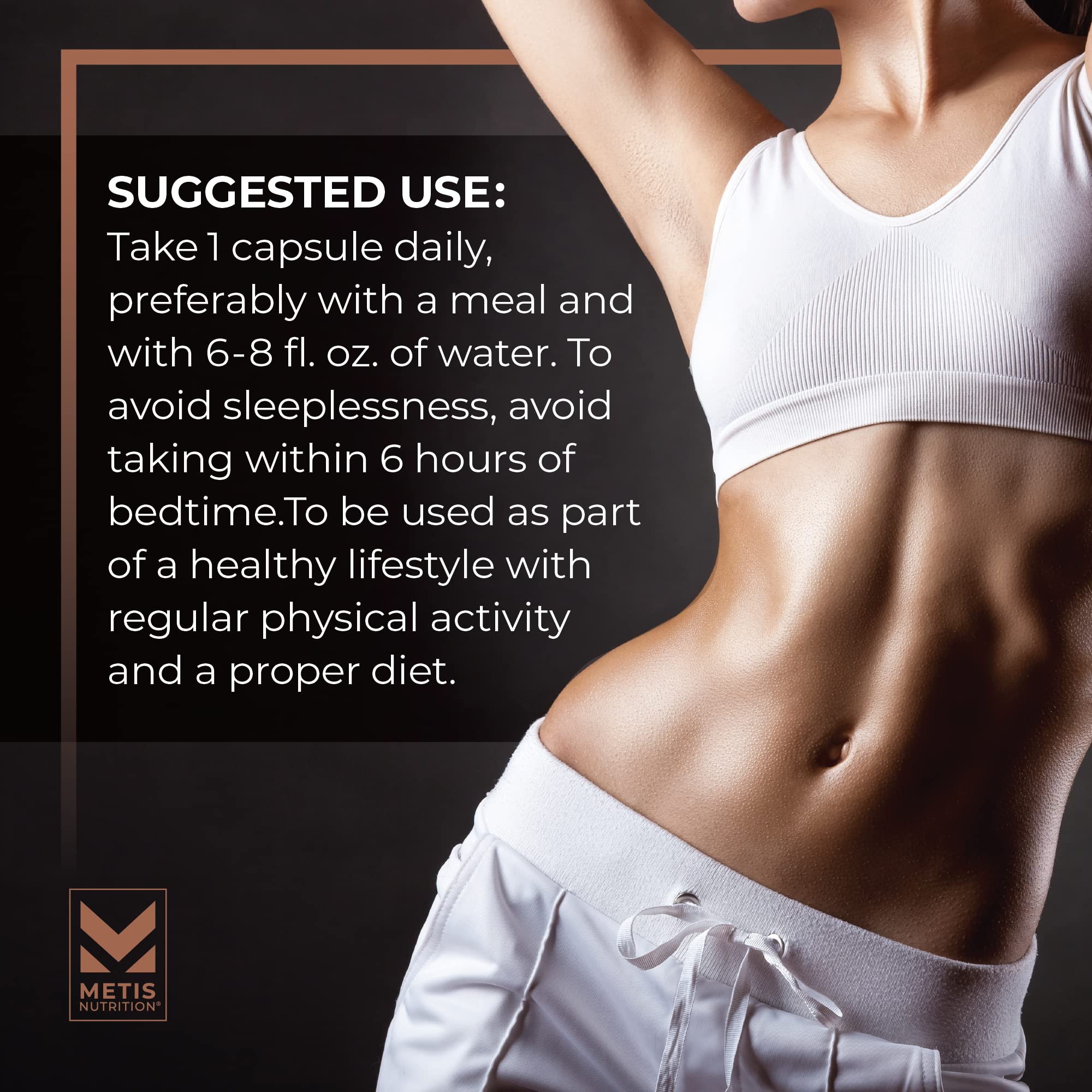 METISNutrition Pyro Stim 7 bottle with water emphasizes consistent daily use.