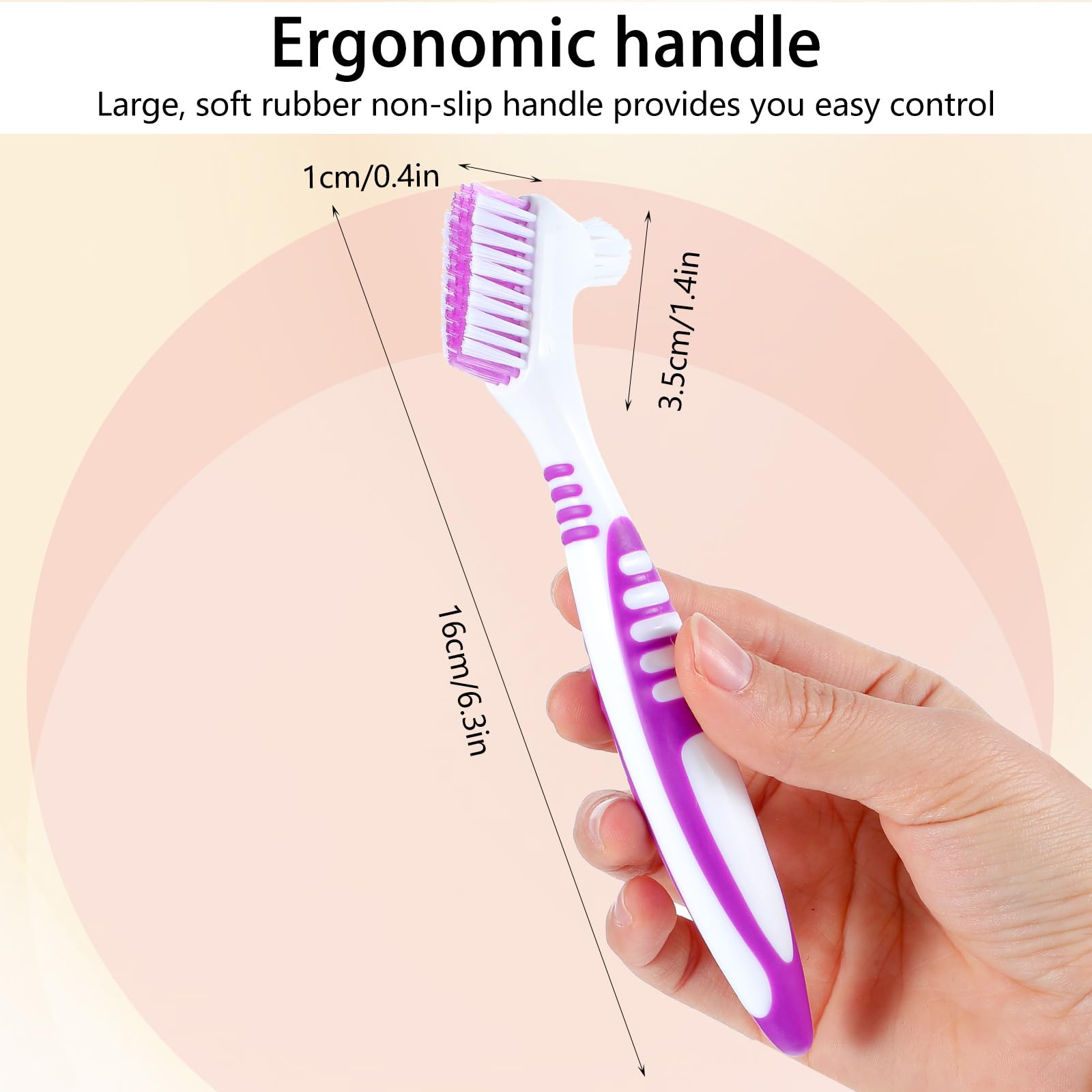 Close-up of double-sided brush head showing large and small bristles