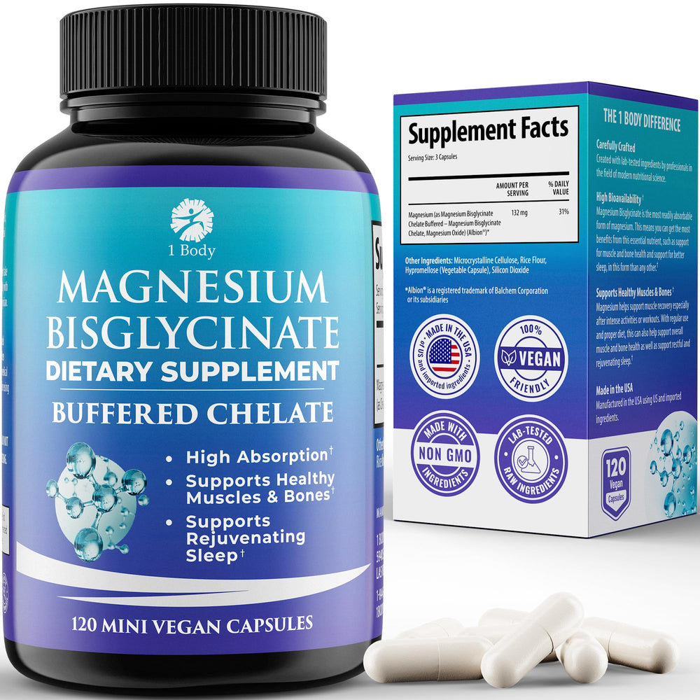 Bottle of 1 Body Magnesium Bisglycinate supplement - 120 capsules