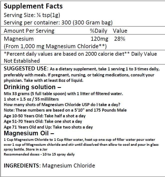 USP magnesium chloride label and bottle