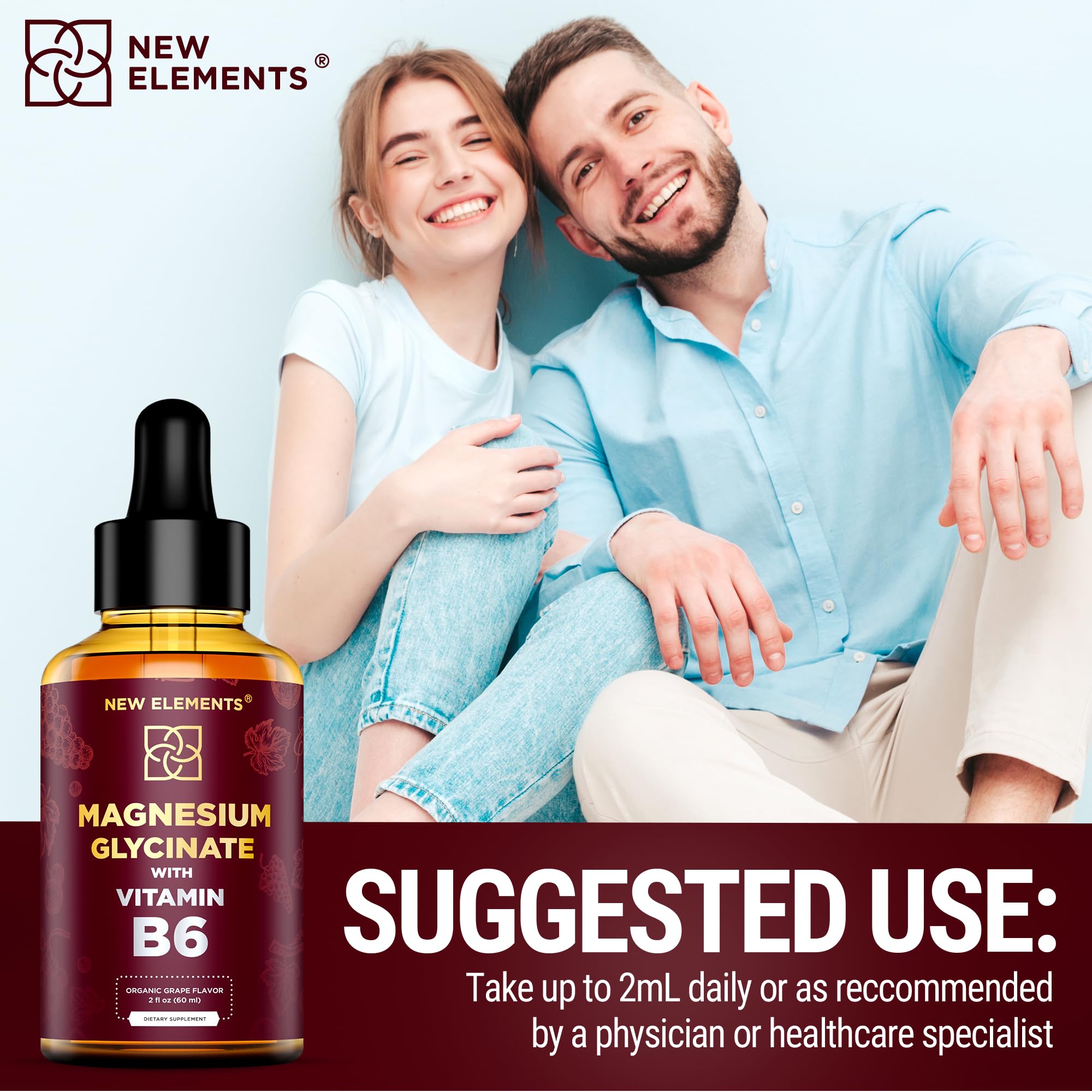 Vegan, non-GMO magnesium glycinate drops packaging and labeling