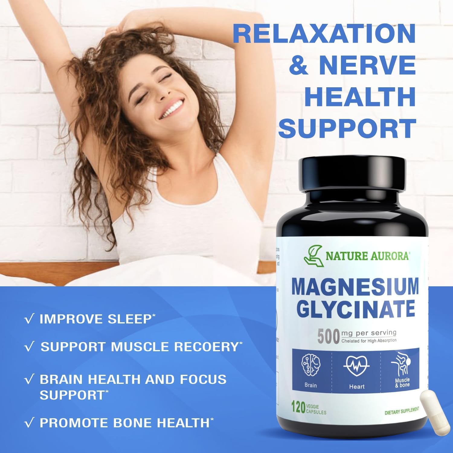 Magnesium glycinate capsules promoting sleep support