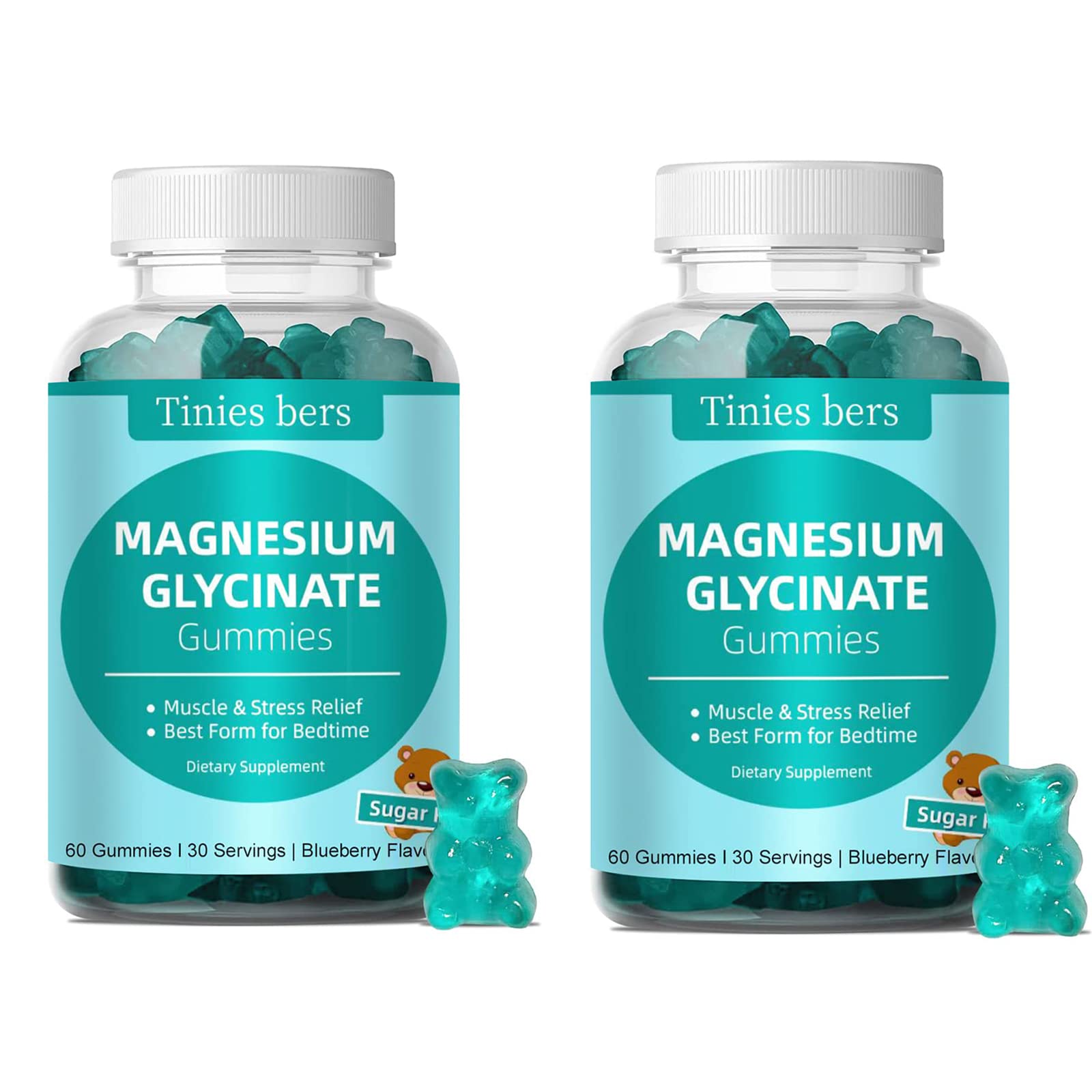 Front view of Magnesium Glycinate Gummies 500mg Sugar Free bottle (120-count) - vegan