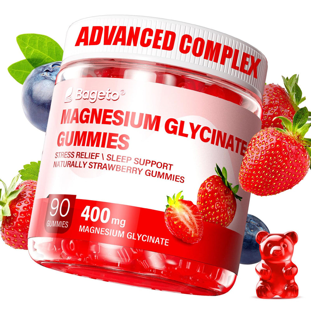 Strawberry-flavored magnesium glycinate gummies front view