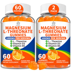 Front view of 2-pack Magnesium L-Threonate Gummies orange flavor