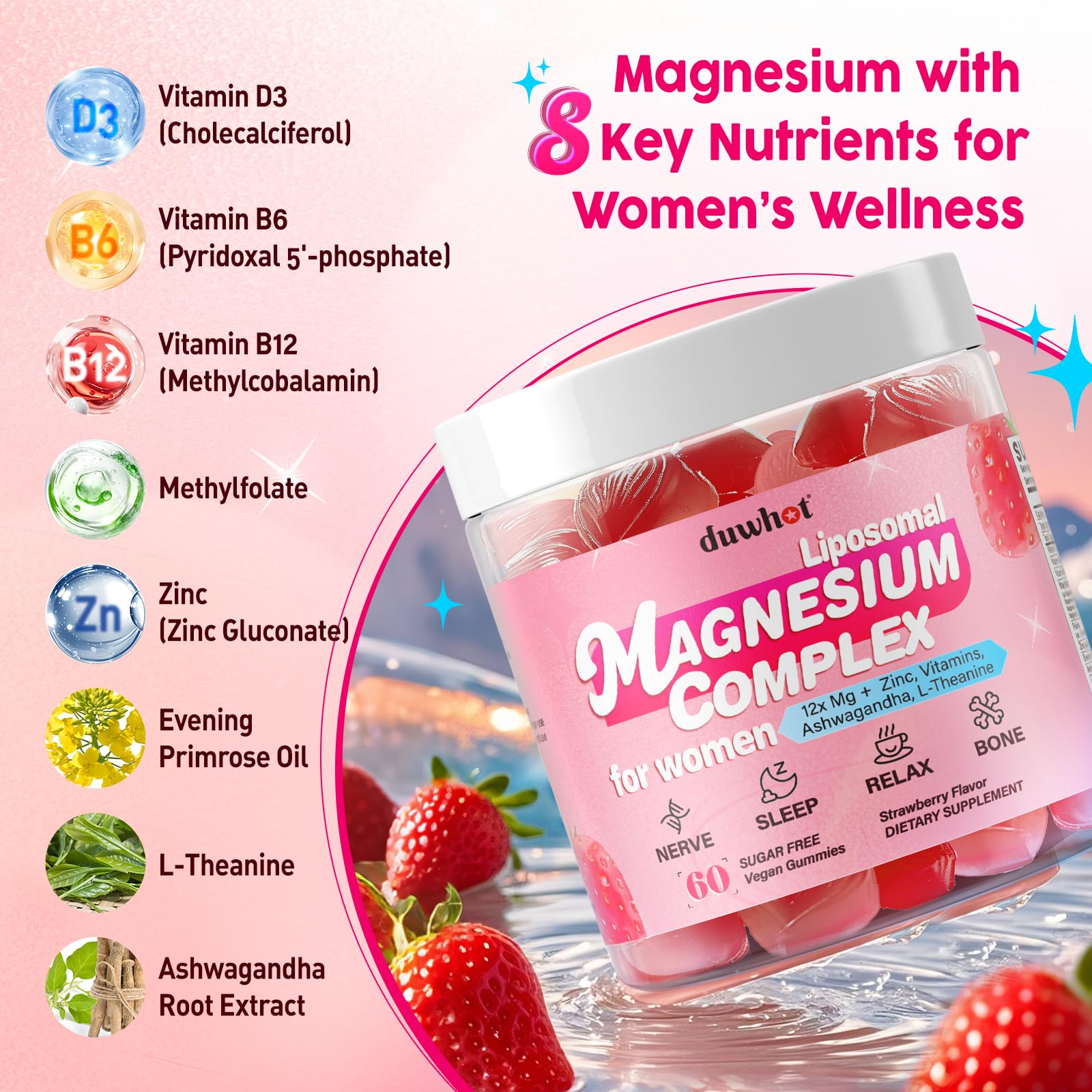 Lifestyle shot featuring a woman with magnesium gummies