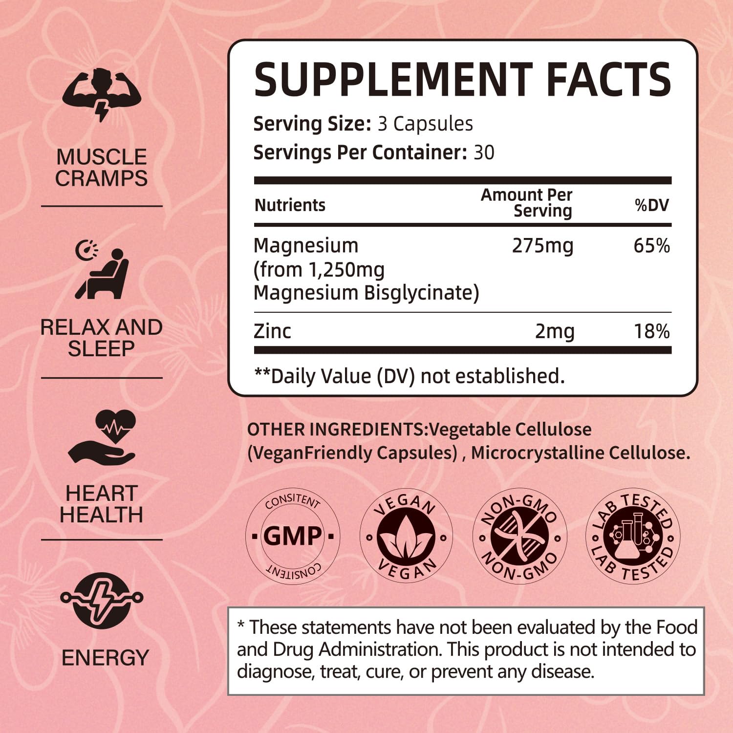 Close-up of magnesium glycinate and zinc capsules
