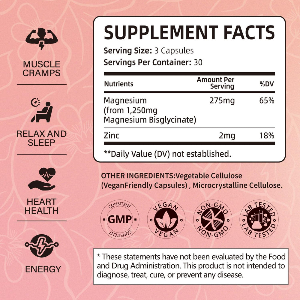 Close-up of magnesium glycinate and zinc capsules