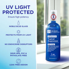 Close-up of magnesium oil spray bottle label