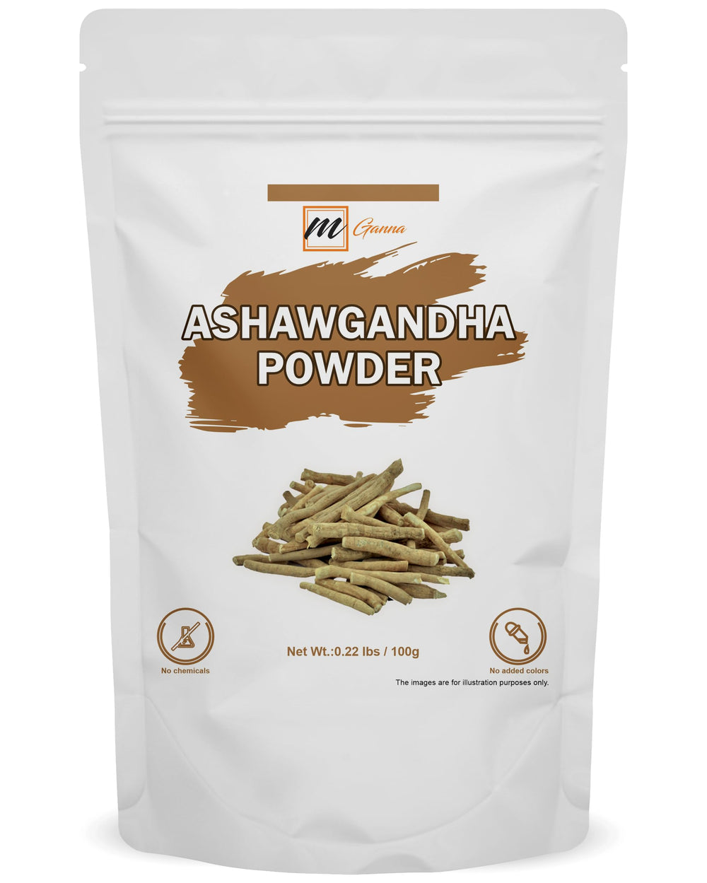 mGanna Ashwagandha Powder 100g jar label