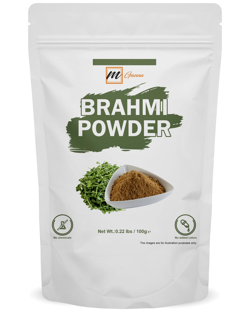 Front view of mGanna Brahmi powder resealable pack