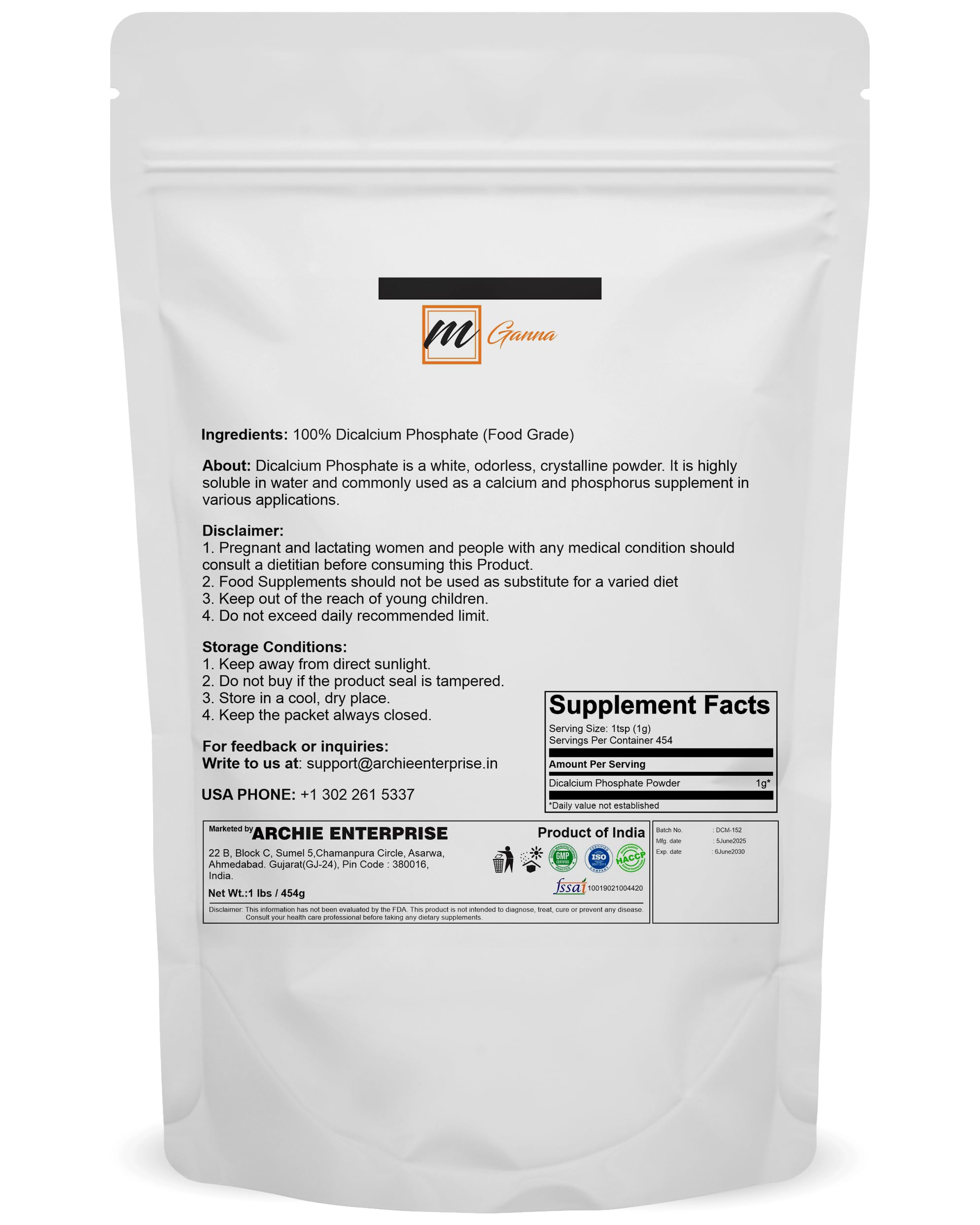 Calcium phosphate powder for food and cosmetics