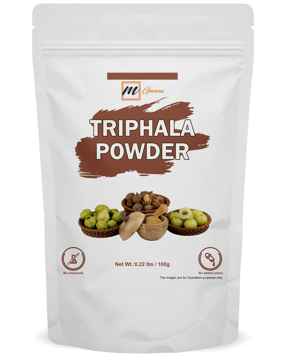 Front view of mGanna Triphala Powder 100g packaging