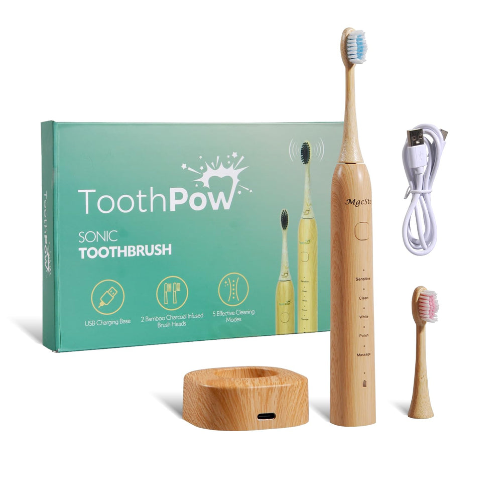 MgcSto Electric Bamboo Toothbrush body with wood-grain finish