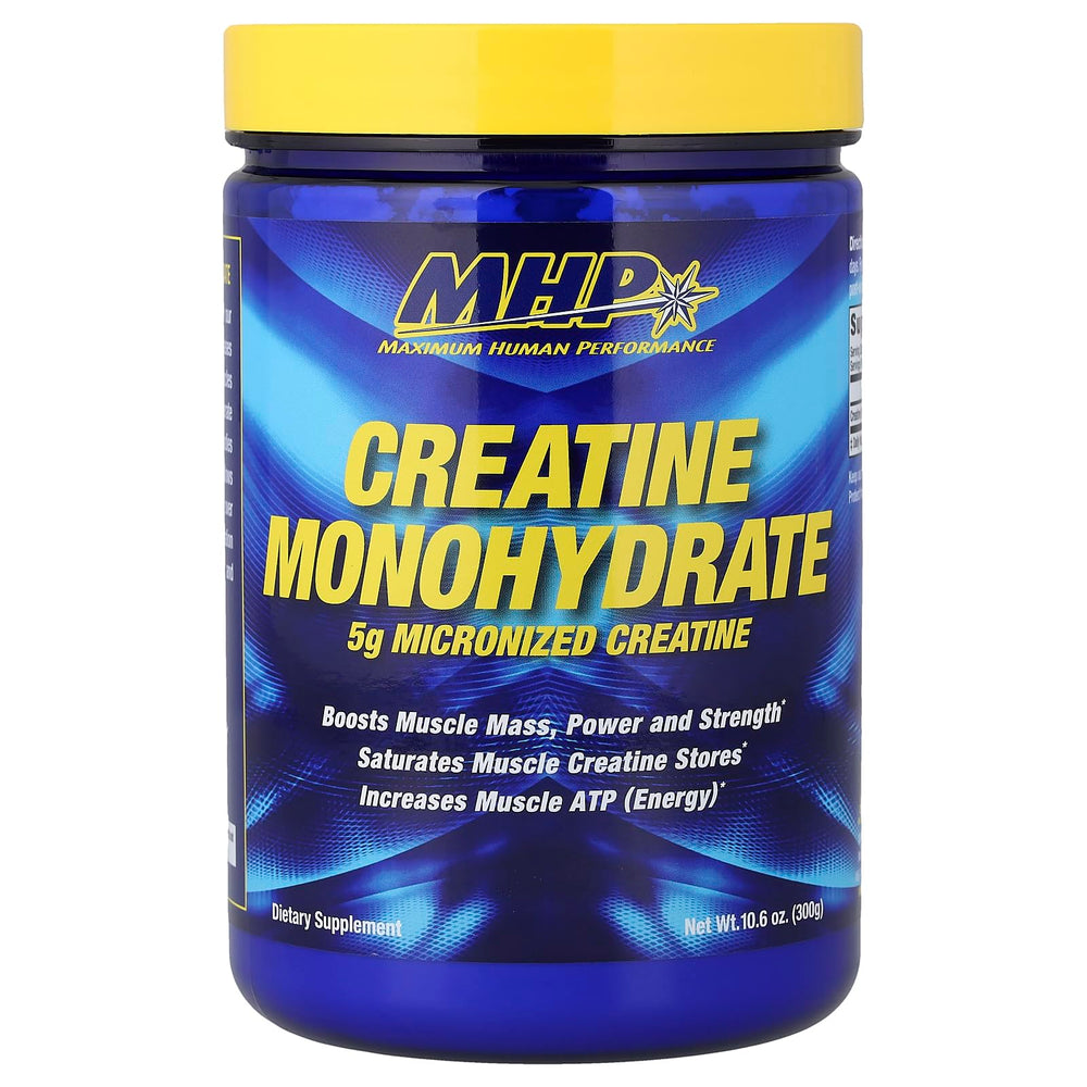 Front view of Maximum Human Performance MHP Micronized Creatine 300 g container