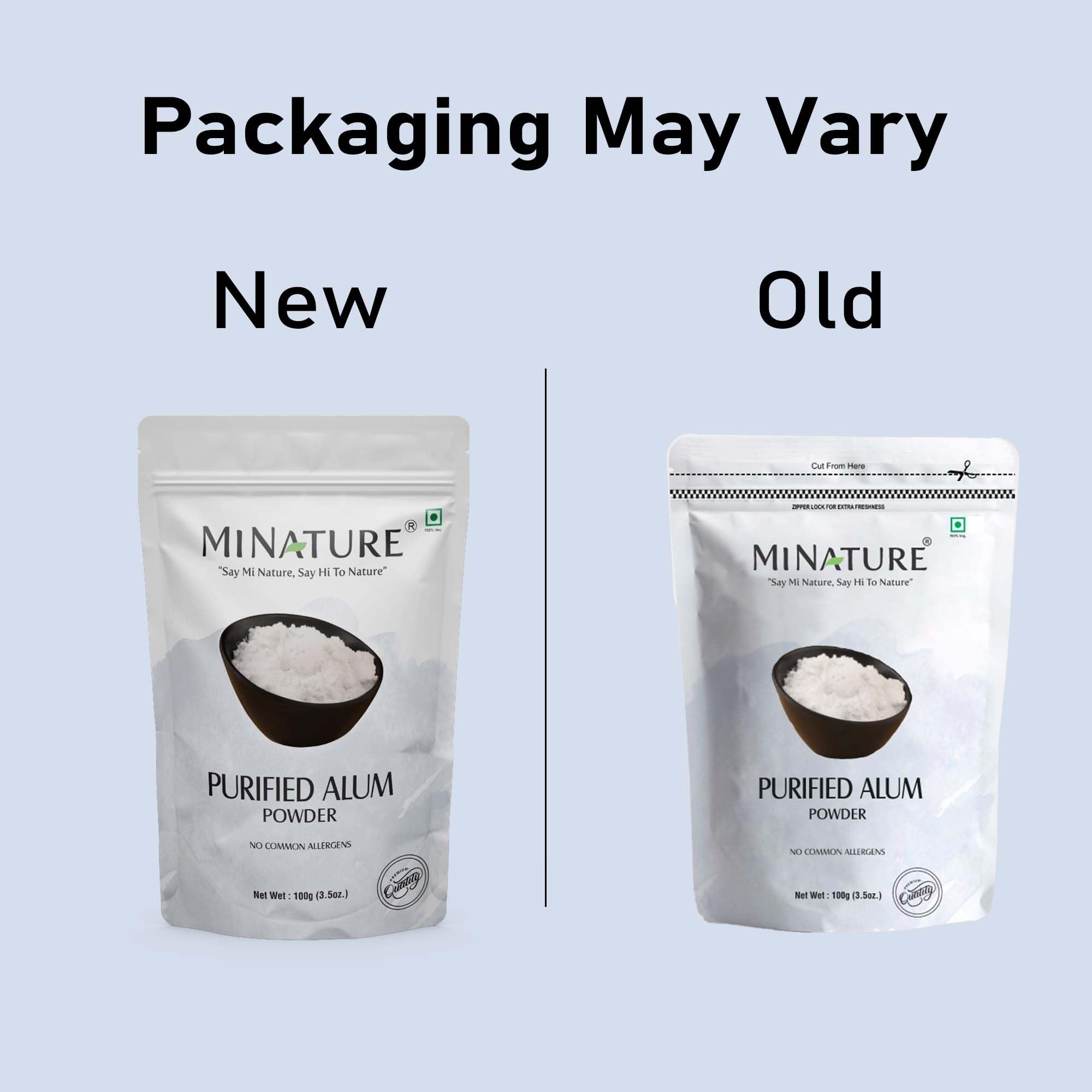 Sealed 100g pouch packaging of Mi Nature Alum Powder