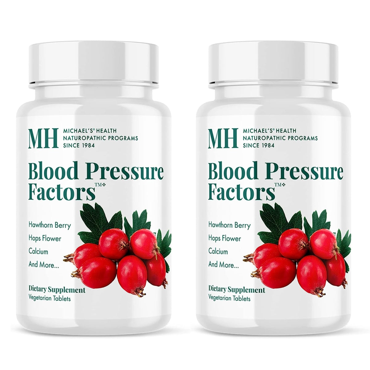 Front view of MICHAEL'S Blood Pressure Factors two-pack bottle
