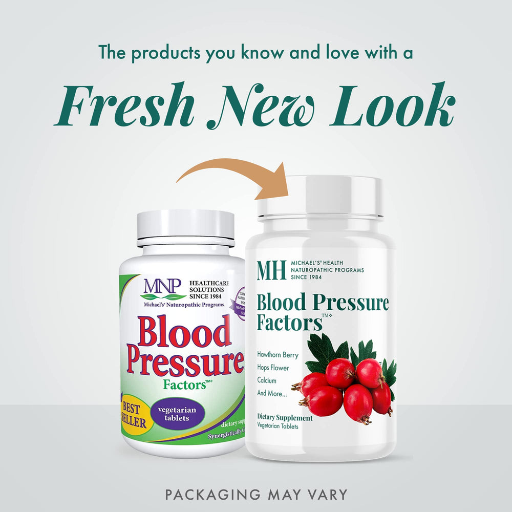 MICHAEL'S Blood Pressure Factors tablets-closeup emphasizes high-potency nutrients for balance and calm.